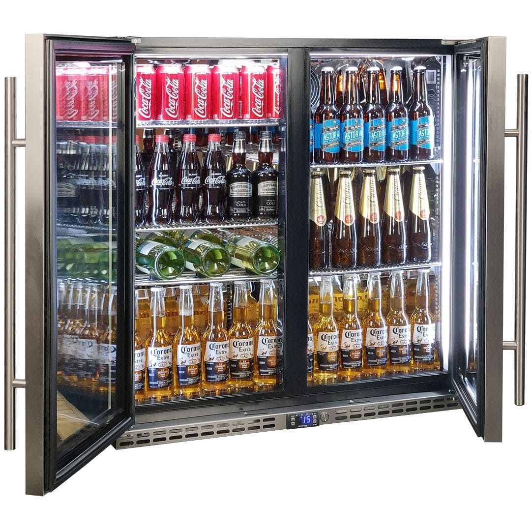 Schmick Quiet Running Under Bench Heated Glass 2 Door Bar Fridge