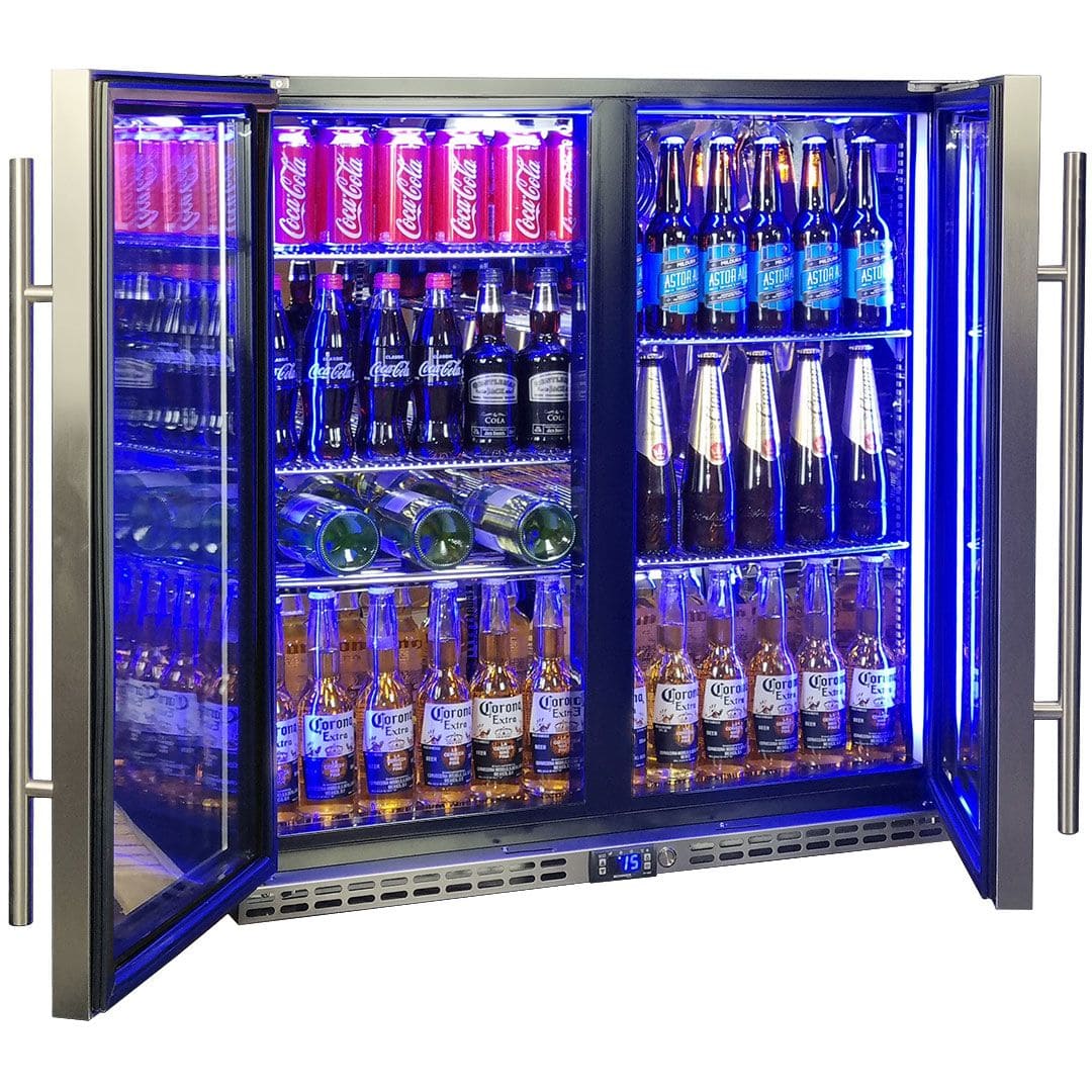 Schmick Quiet Running Under Bench Heated Glass 2 Door Bar Fridge