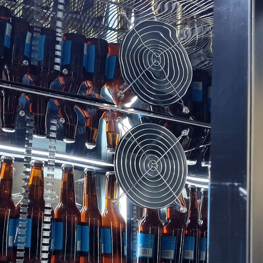 Schmick Quiet Running Under Bench Heated Glass 2 Door Bar Fridge