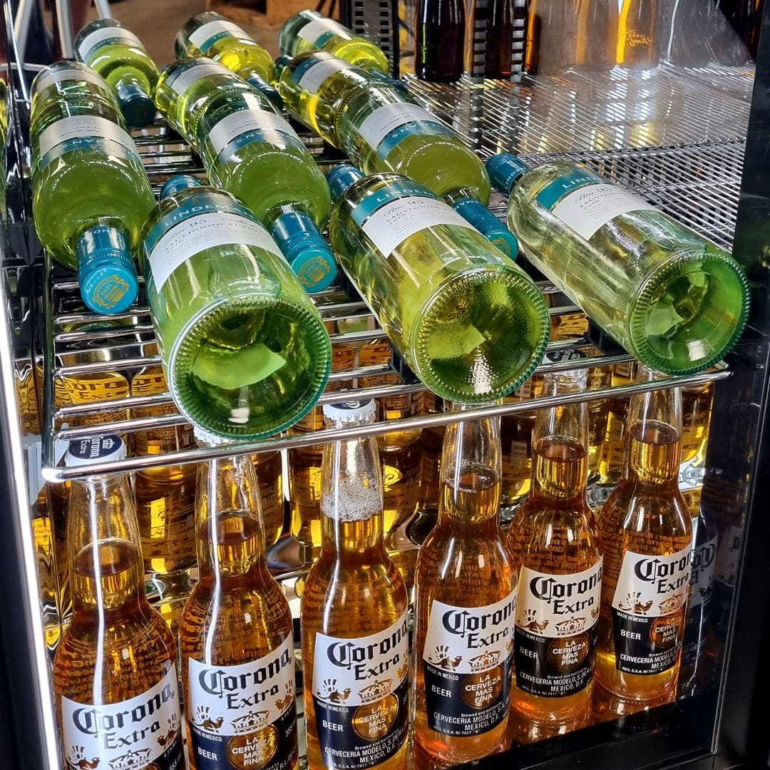 Schmick Quiet Running Under Bench Heated Glass 2 Door Bar Fridge