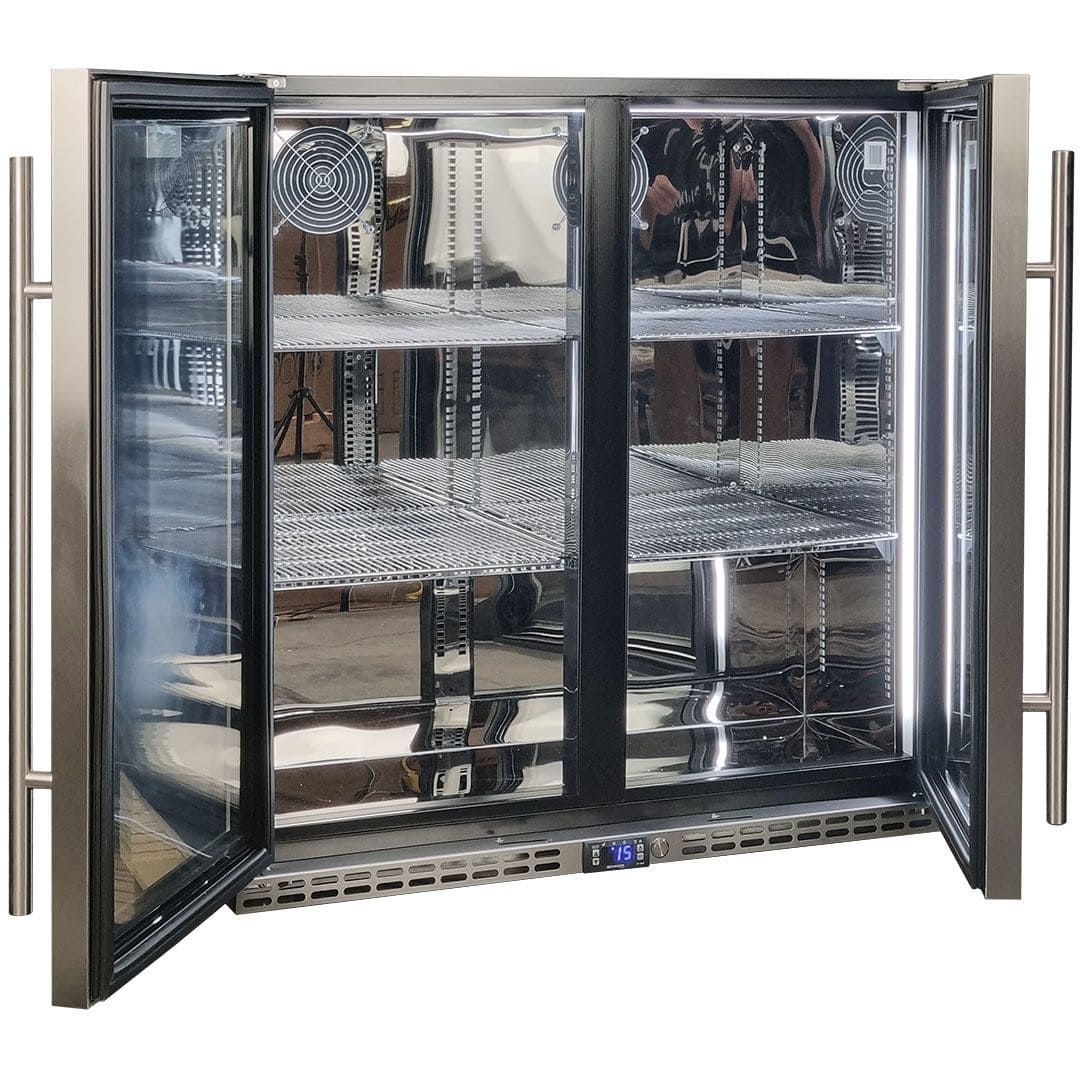 Schmick Quiet Running Under Bench Heated Glass 2 Door Bar Fridge