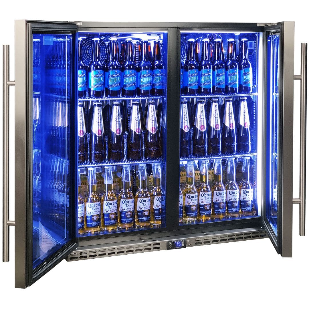 Schmick Quiet Running Under Bench Heated Glass 2 Door Bar Fridge