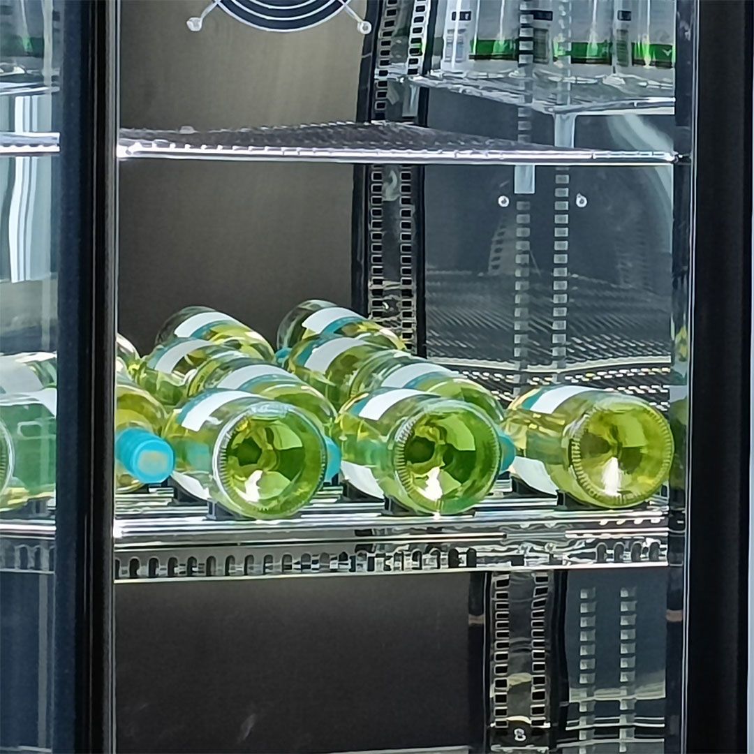 Schmick Black 3 Door Quiet Running Heated Glass Door Bar Fridge