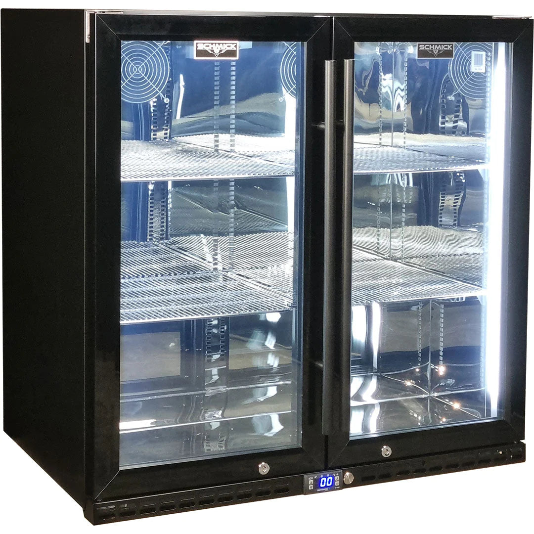 Schmick Black Quiet Under Bench Triple Glazed 2 Door Bar Fridge