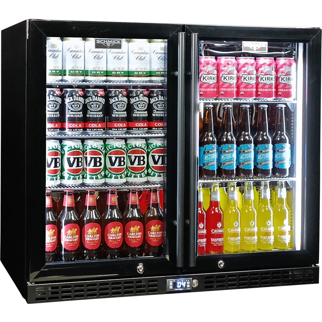 Schmick Black Twin Heated Glass Door 233L Bar Fridge