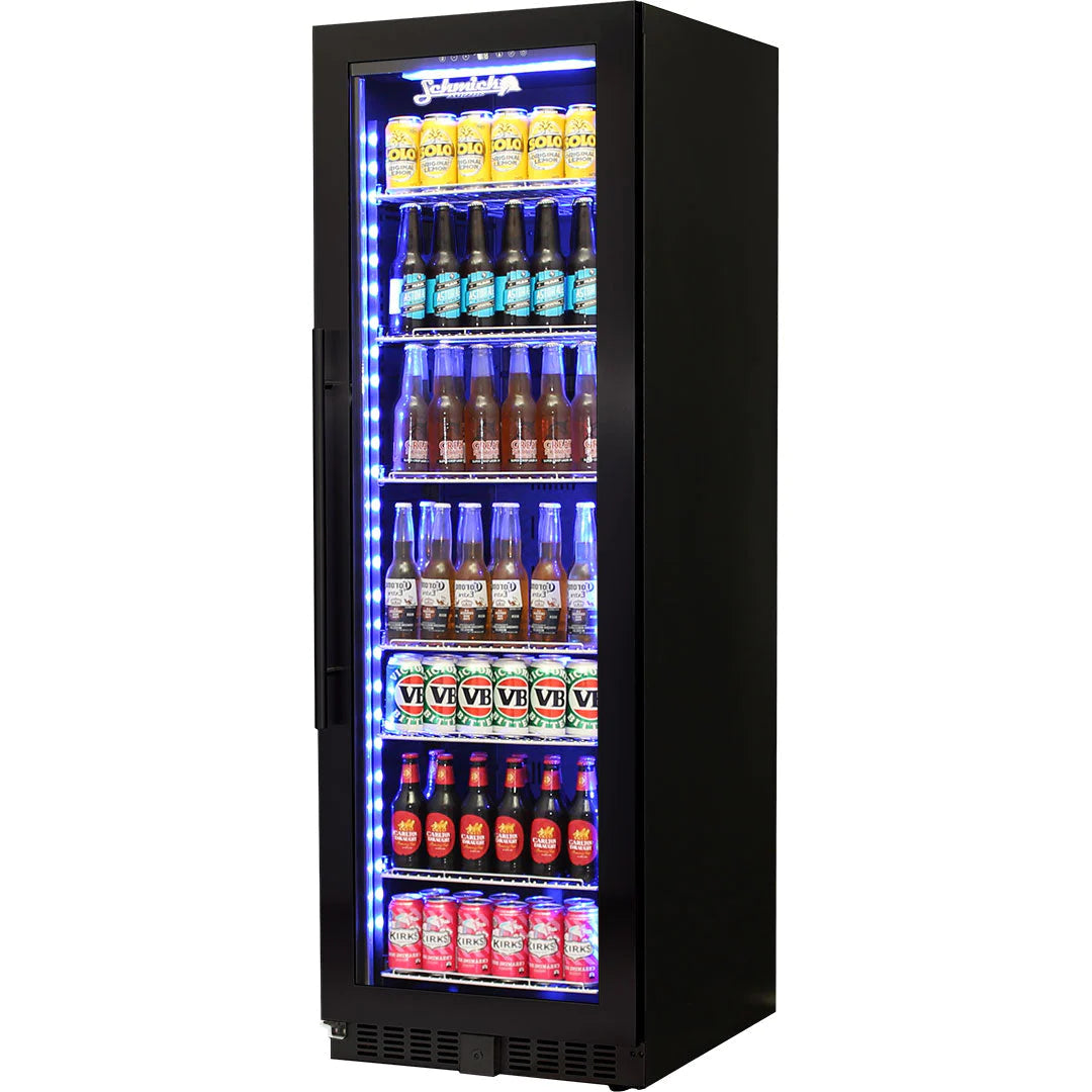 Schmick Glass Door Upright 405L Black Bar Fridge