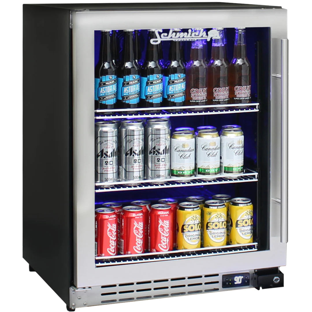 Schmick Under Bench Glass Stainless Steel Door Bar Fridge 132L