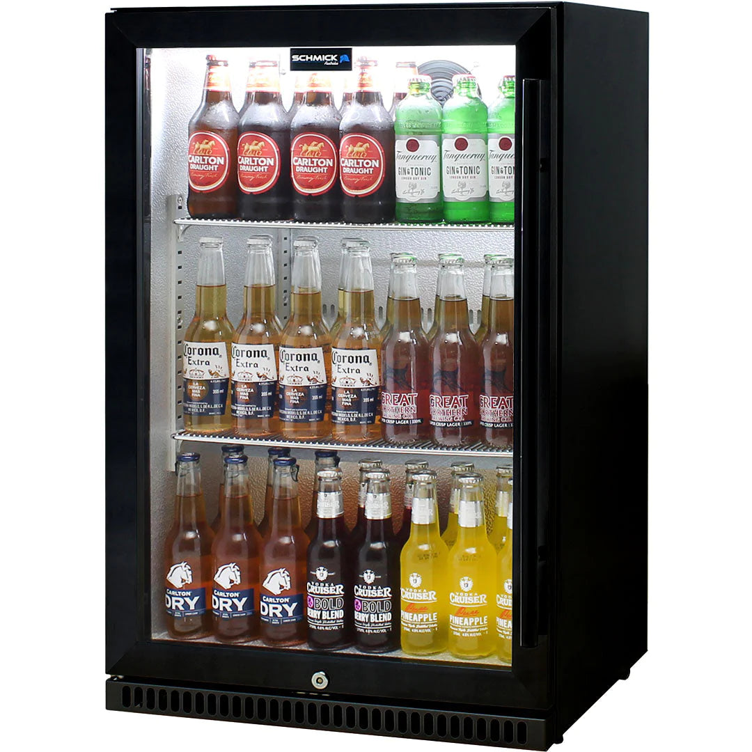 Schmick Black 118L Bar Fridge With Heated Glass Door