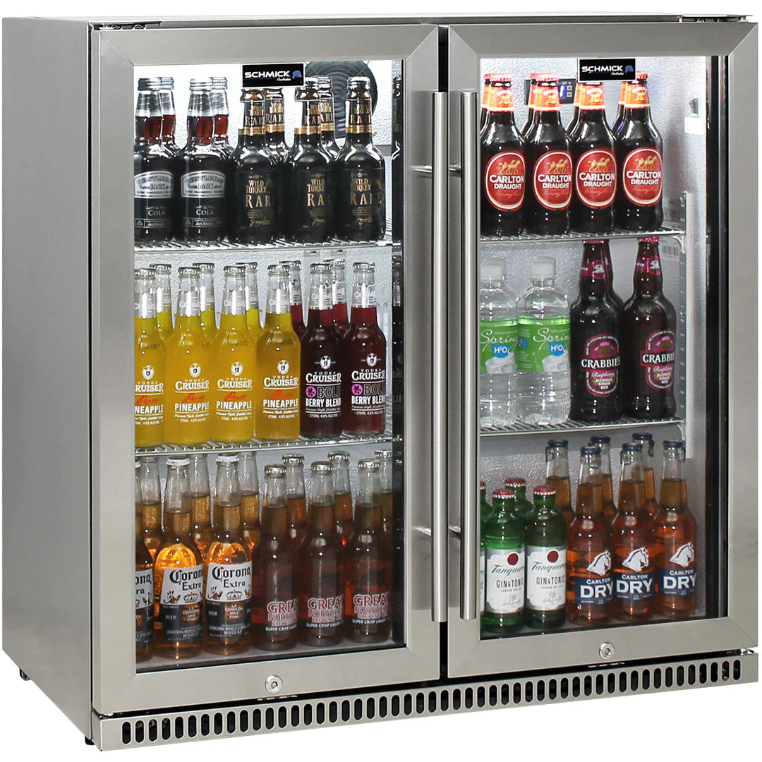 Schmick Stainless Bar Fridge 2 Door With Heated Glass 190L