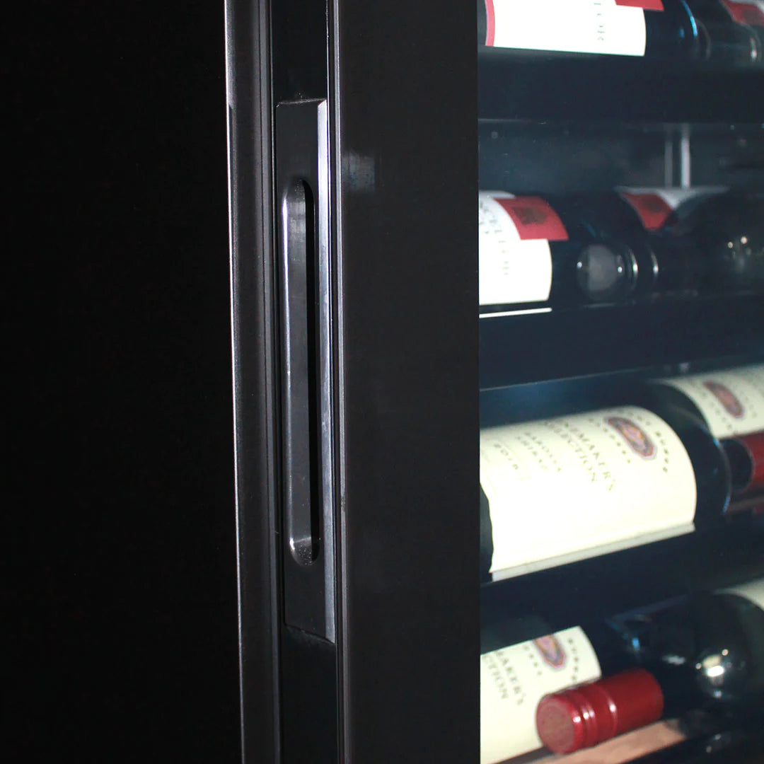 Upright Black Slim Depth Quiet Running 2 Zone Wine Fridge With LED