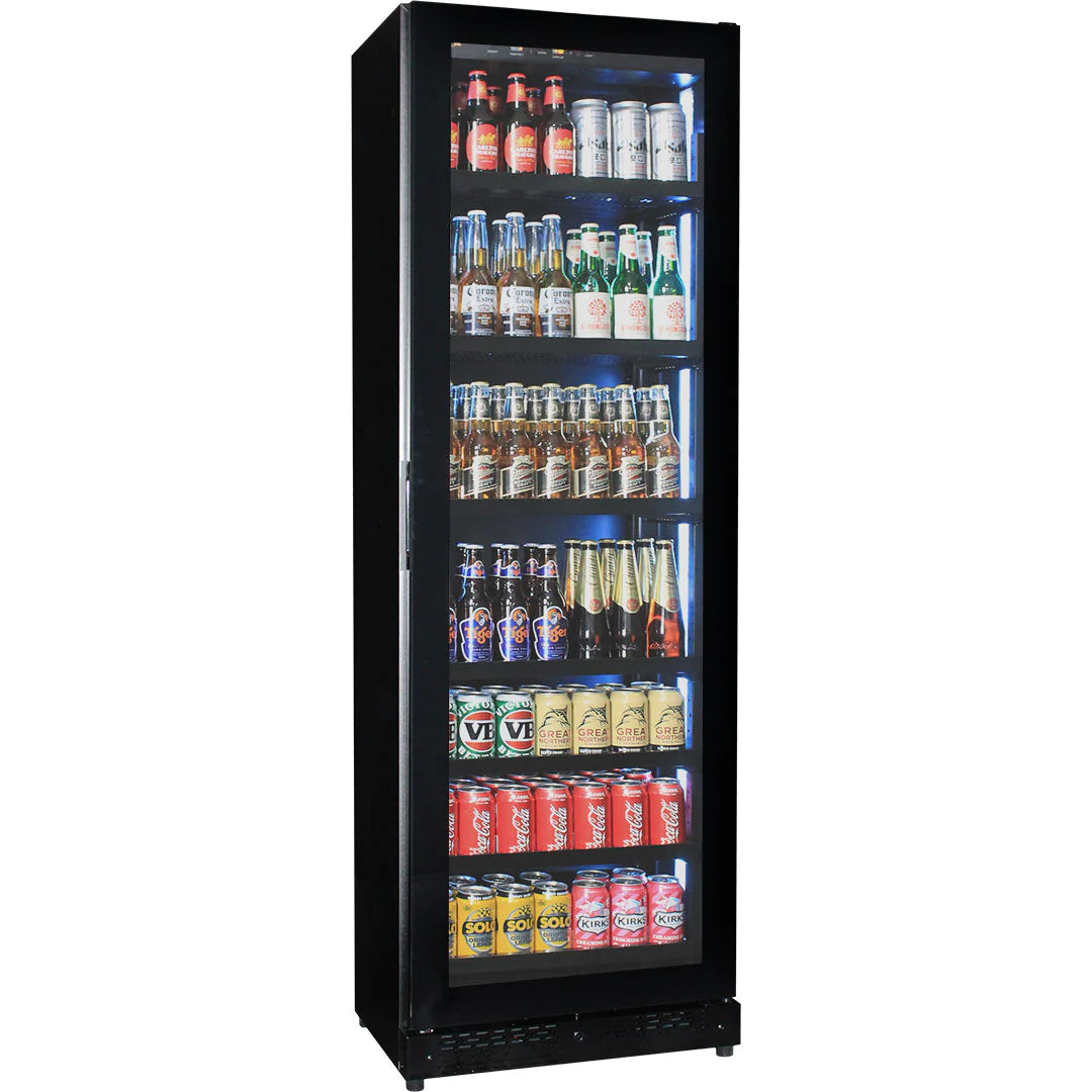Upright Black Slim Depth Quiet Running 213L Bar Fridge With LED