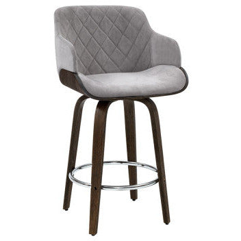 Artiss Velvet Bar Stool Swivel - Grey and Wood