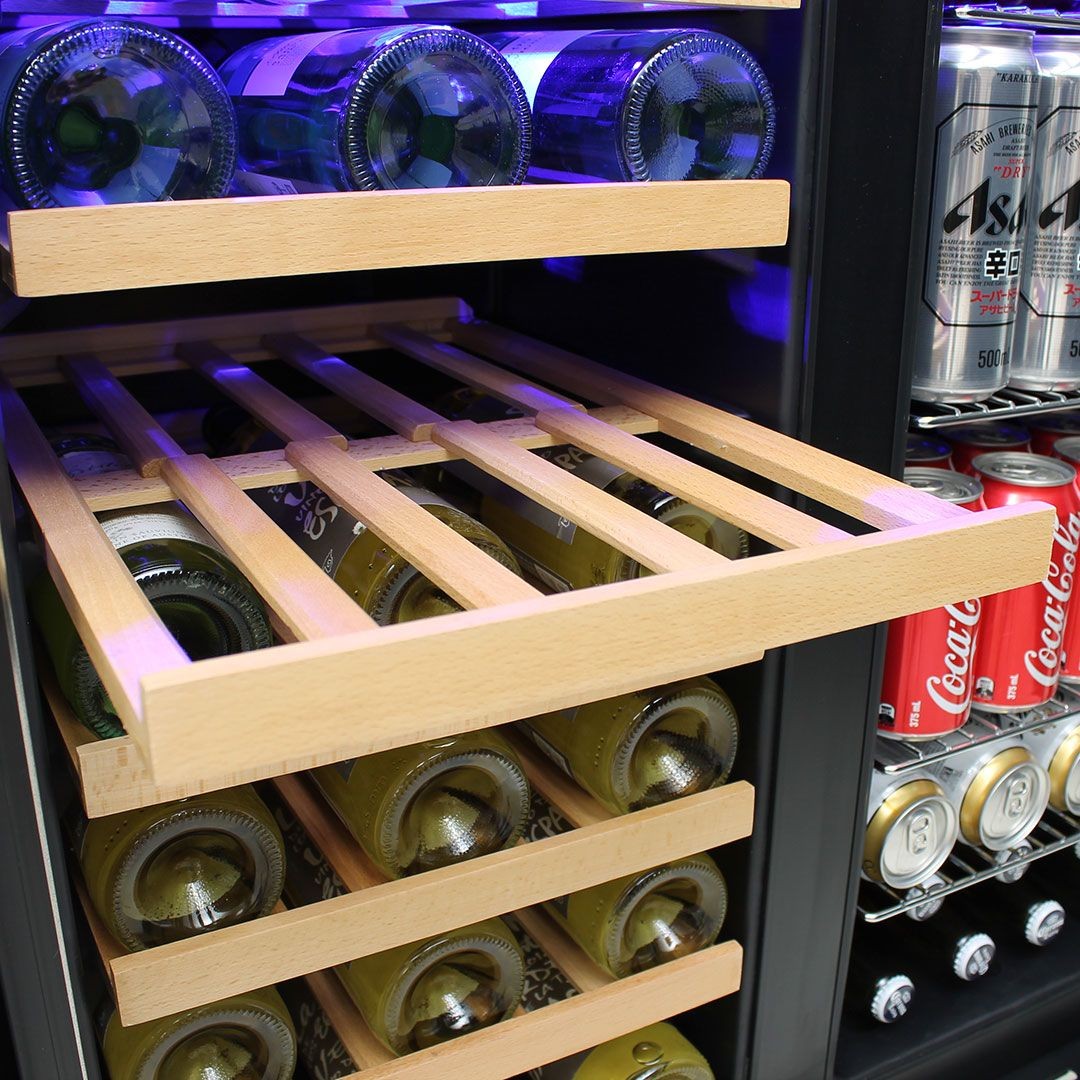 Under Bench Beer And Wine Dual Zone Bar Fridge
