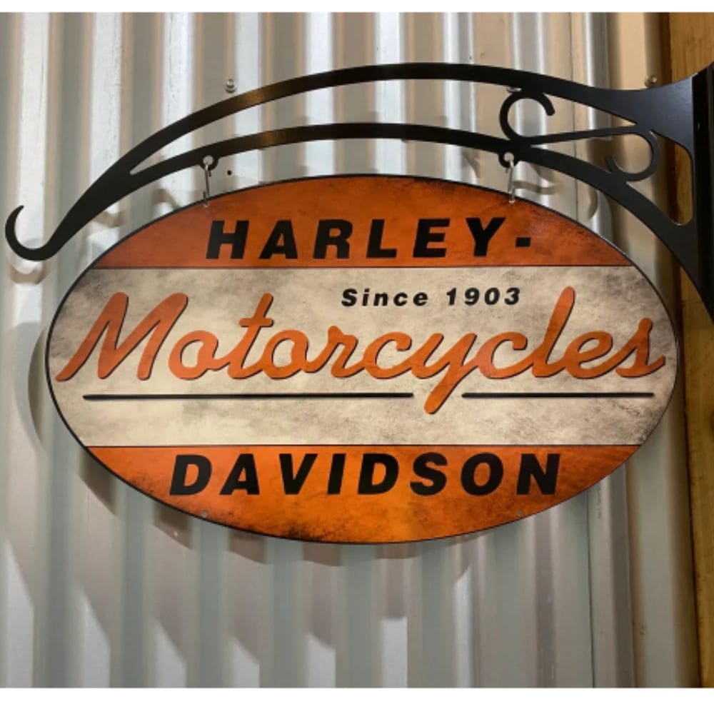 Harley Davidson Retro Oval Sign & Hanger
