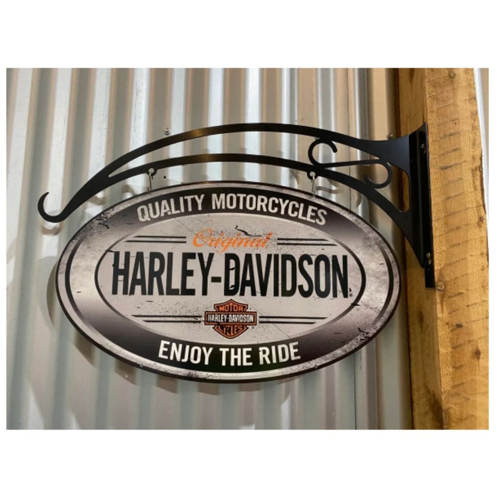 Harley Davidson Silver Oval Sign And Hanger