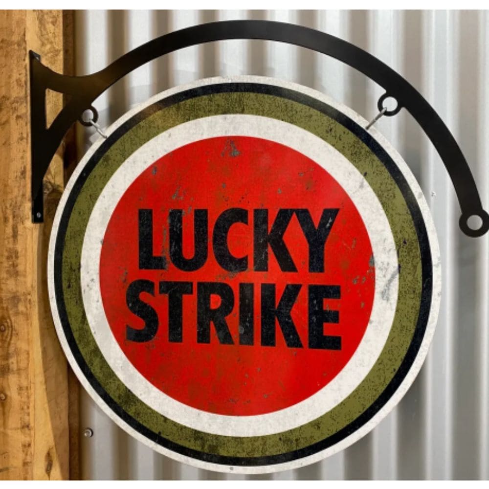 Lucky Strike Cigarettes Double Sided Round Sign & Hanger