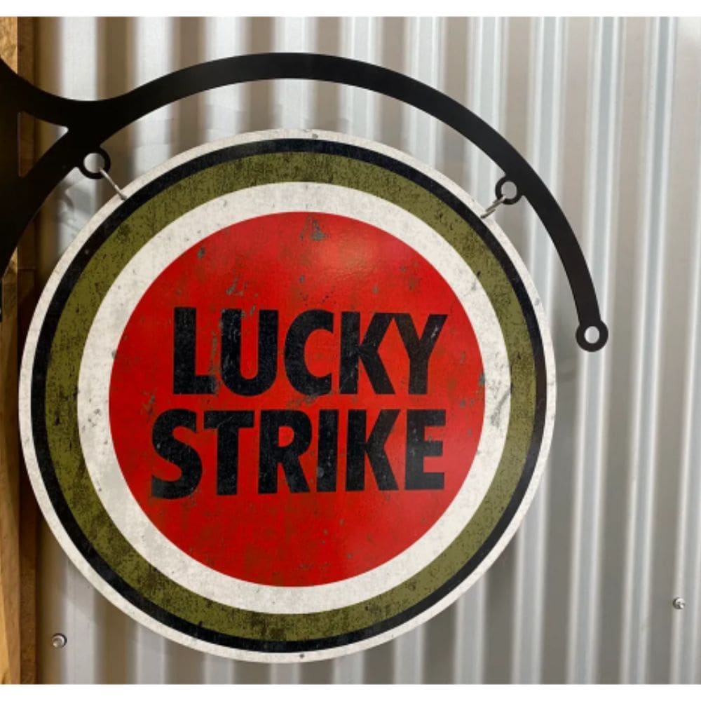 Lucky Strike Cigarettes Double Sided Round Sign & Hanger