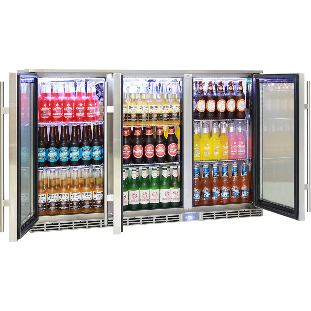 Rhino Glass 3 Door Alfresco 330L All Stainless Bar Fridge