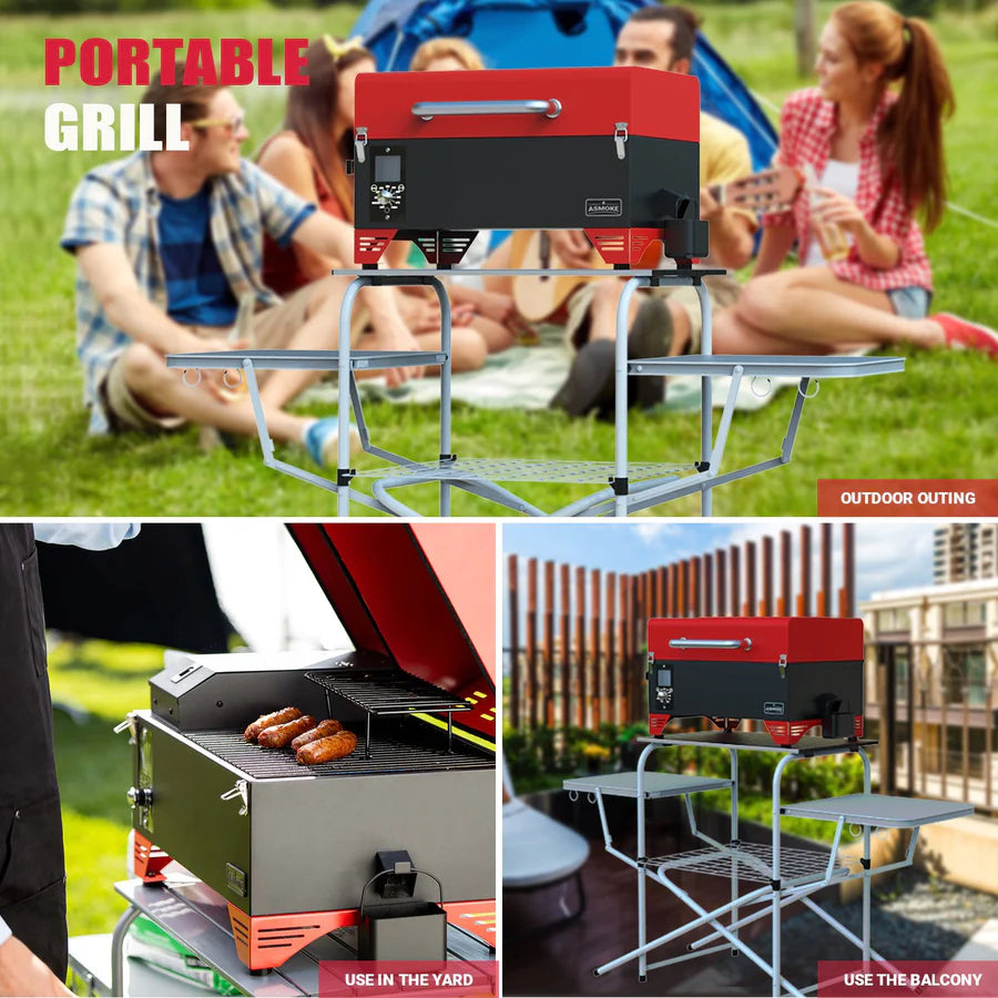 Asmoke AS300 Portable Pellet Grill and Smoker - Red