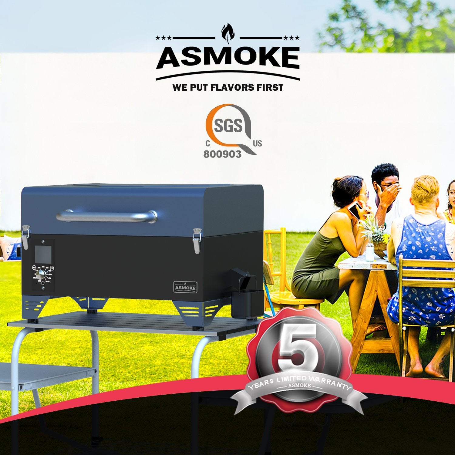 Asmoke AS300 Portable Pellet Grill and Smoker - Blue