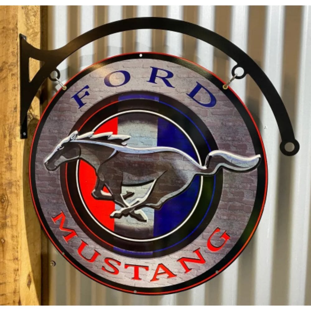 Ford Mustang Pony Round Double Sided Sign & Hanger