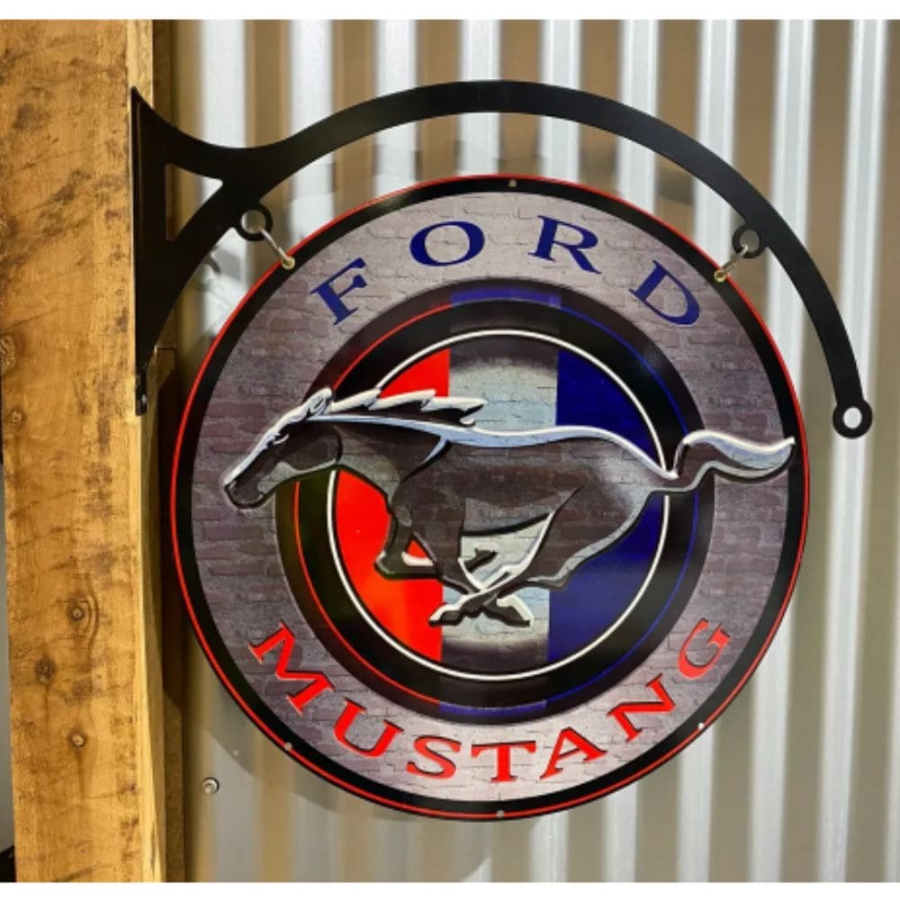 Ford Mustang Pony Round Double Sided Sign & Hanger