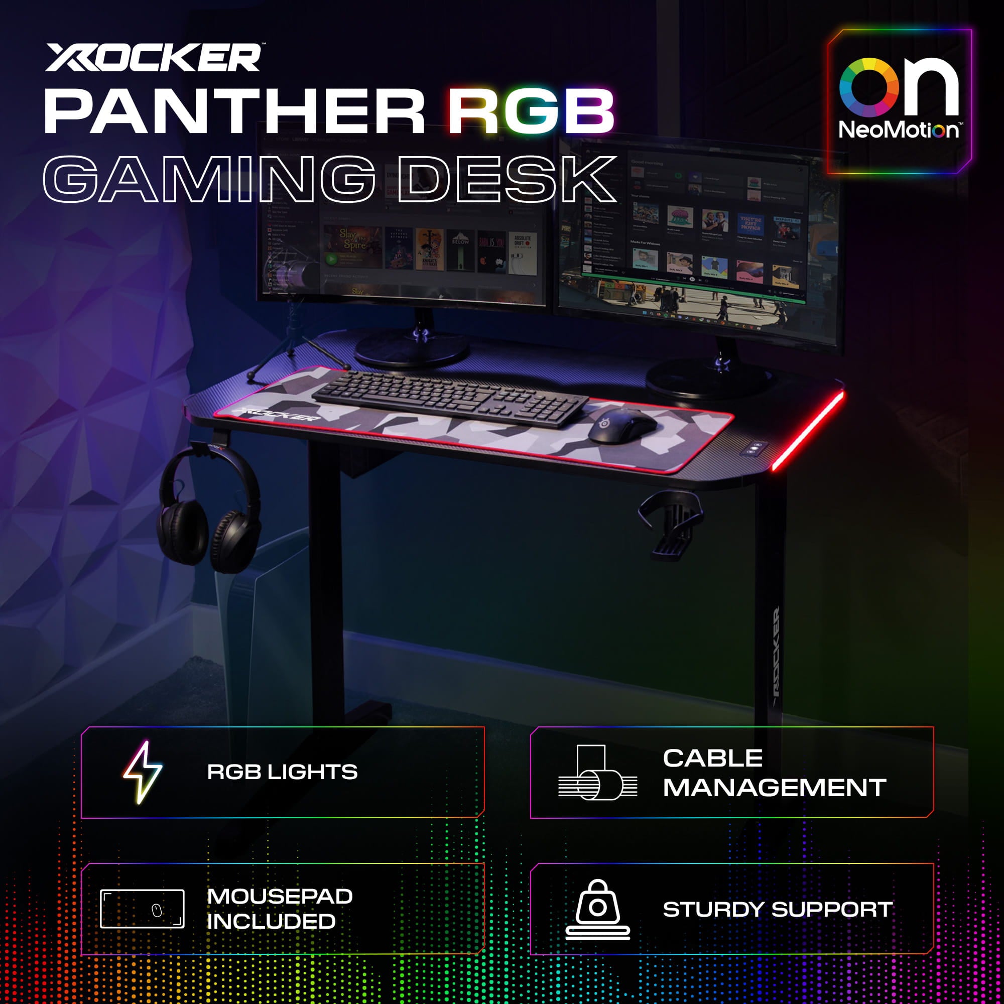 X Rocker Panther RGB Gaming Desk