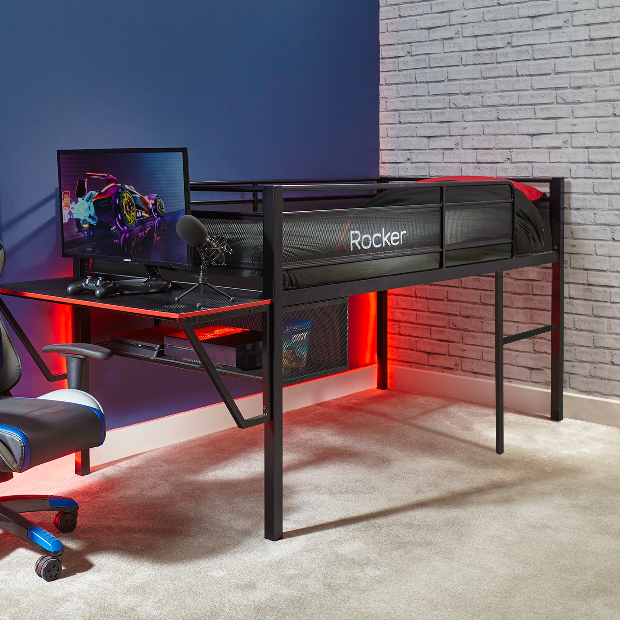 X Rocker Sanctum Gaming Mid Sleeper Bed With Desk