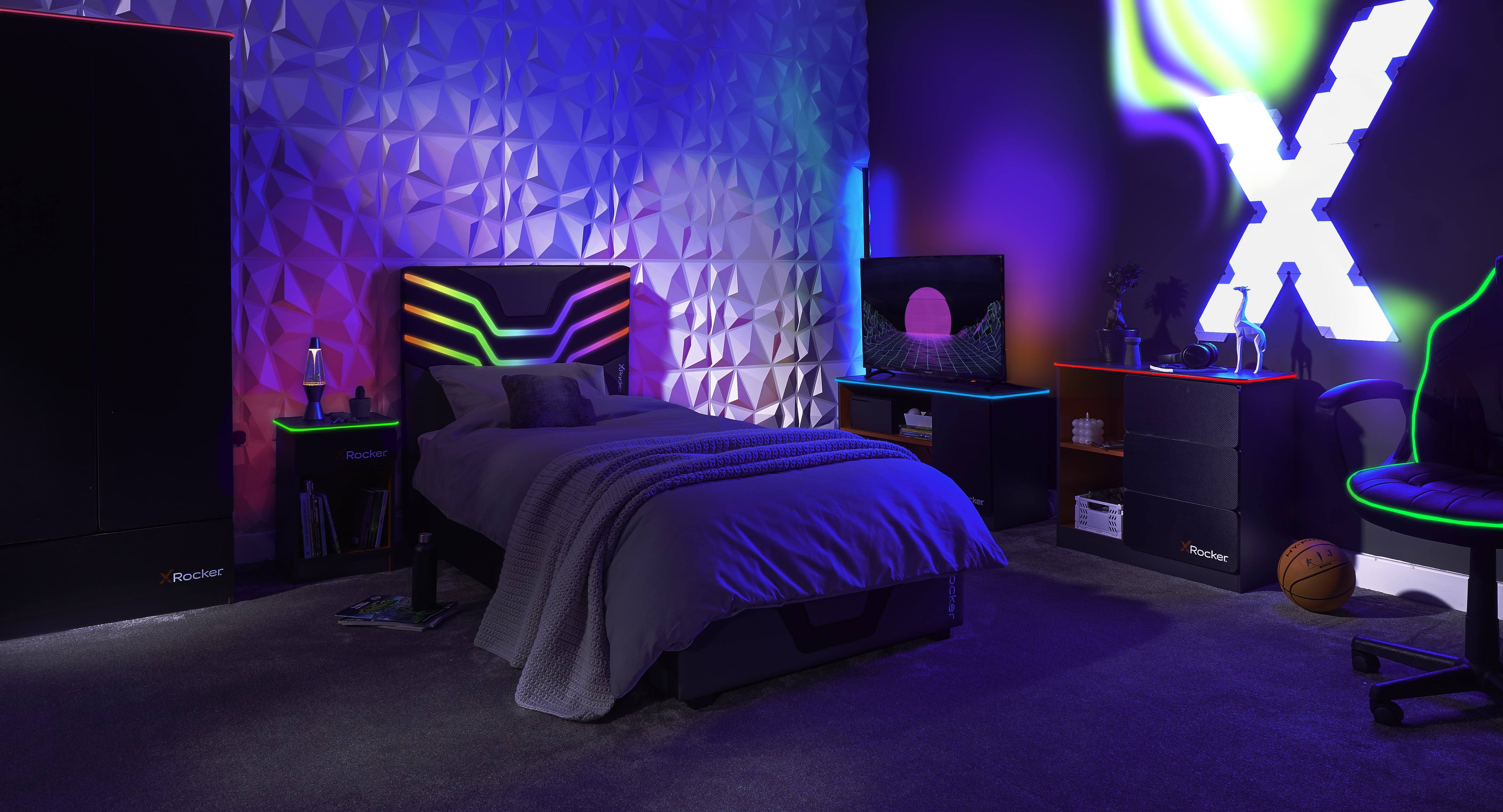 X Rocker Carbon-Tek Bedside Table with Wireless Charging and LED Lights