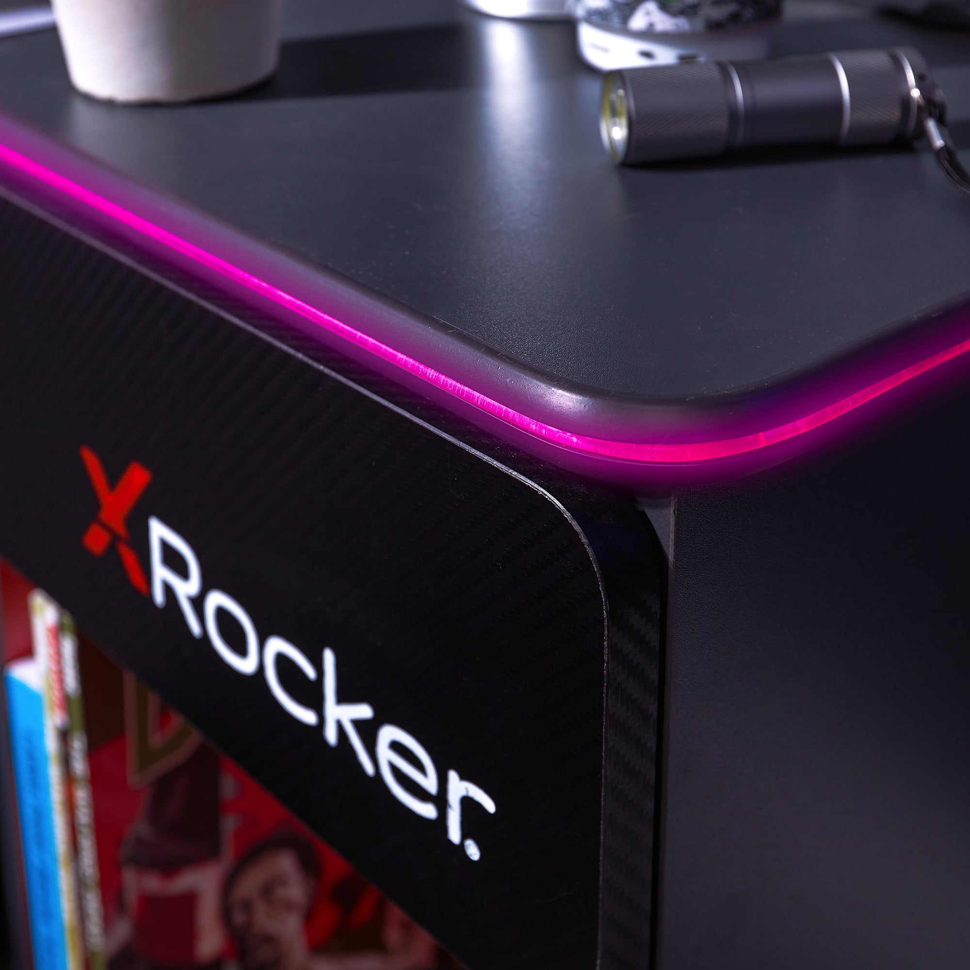 X Rocker Carbon-Tek Bedside Table with Wireless Charging and LED Lights