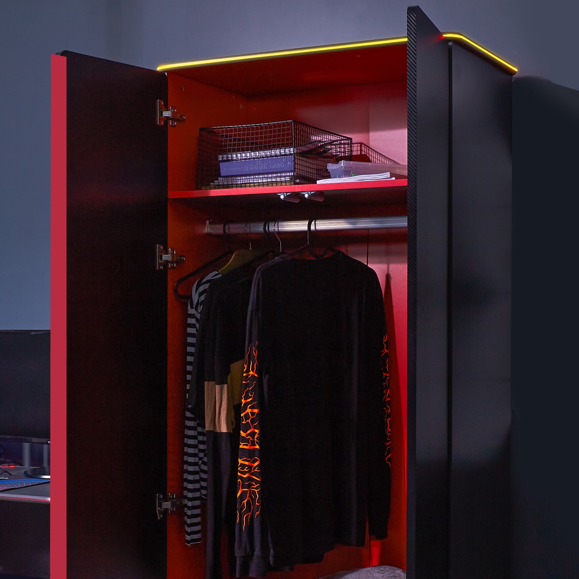 X Rocker Carbon-Tek 2 Door Wardrobe with Drawer and LED Lights