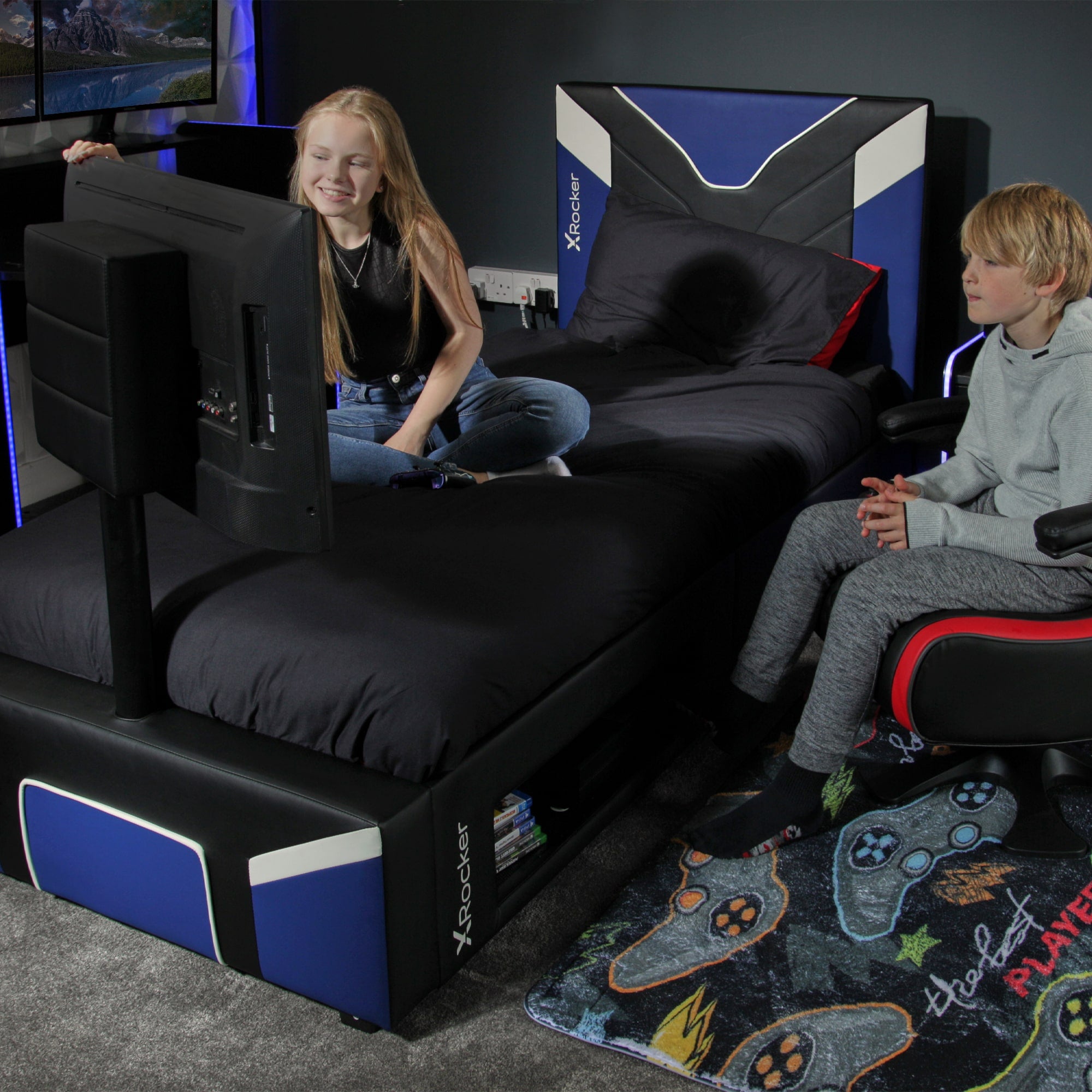 X Rocker Cerberus Twist TV Bed - Blue