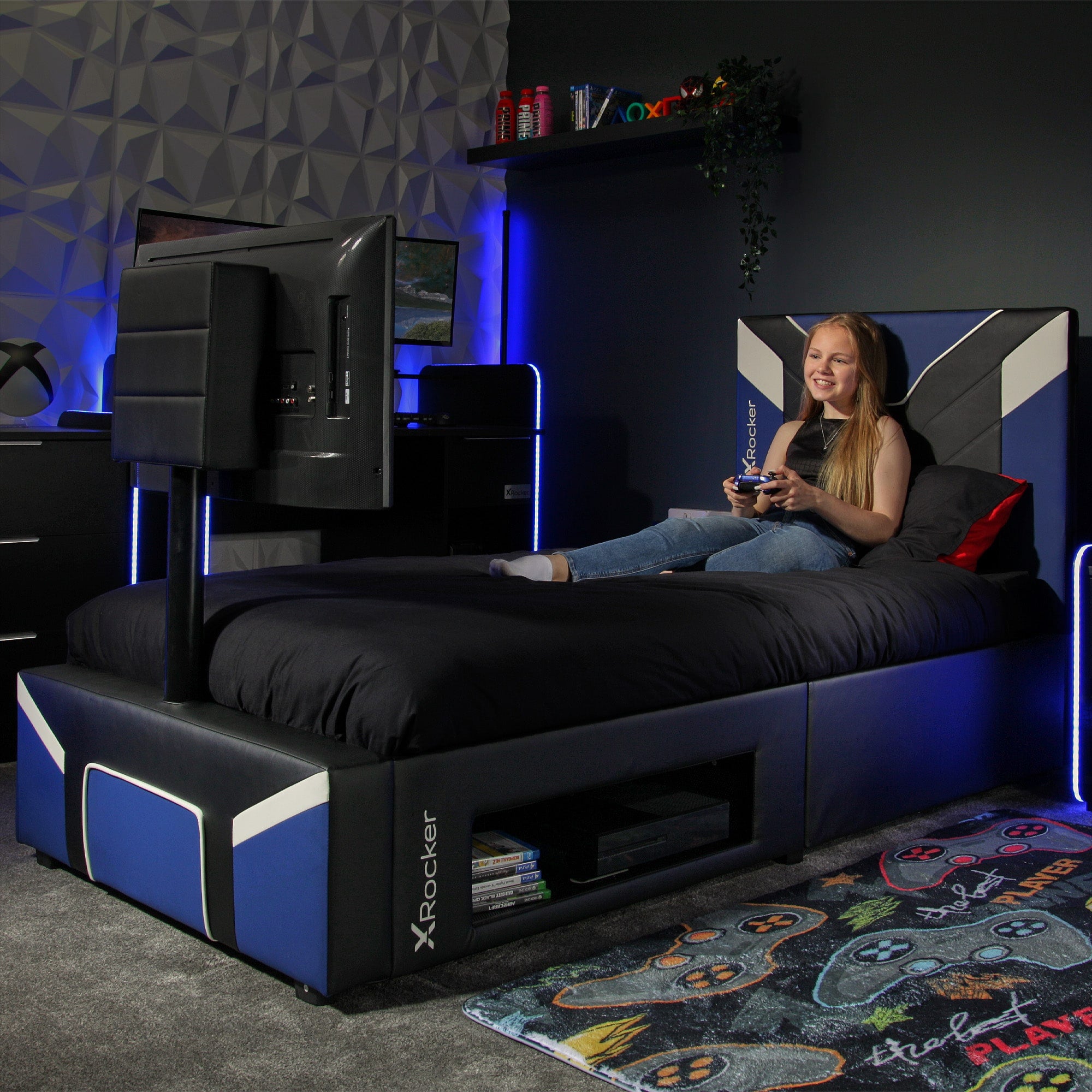 X Rocker Cerberus Twist TV Bed - Blue — The Modern Cave Australia