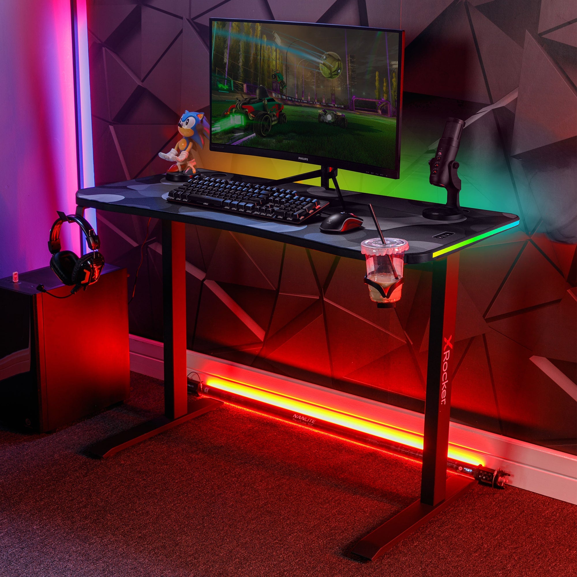 X Rocker Cobra RGB 110cm Gaming Desk with App Controlled LED Lighting