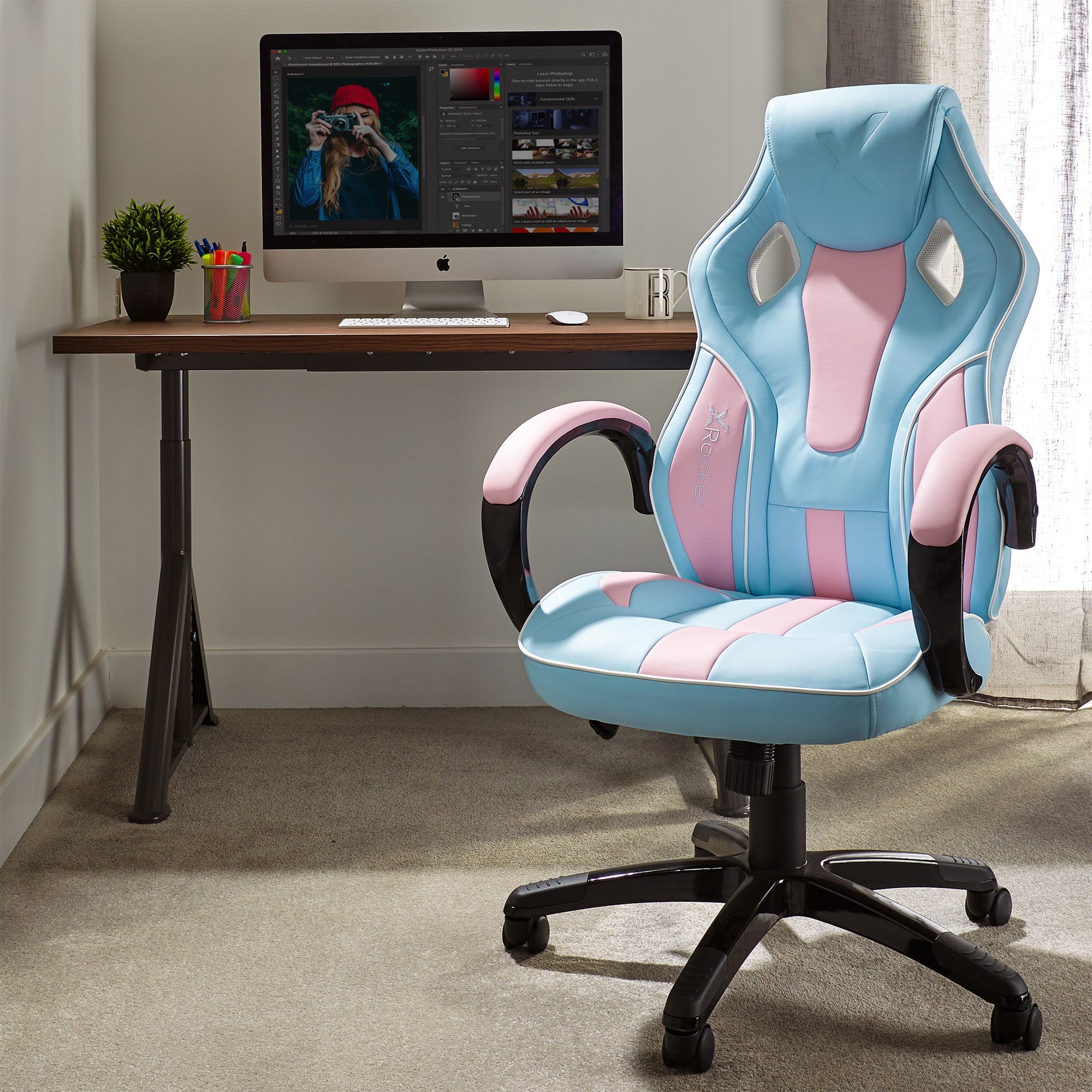 X Rocker Maverick Ergonomic Office Gaming Chair - Bubble gum