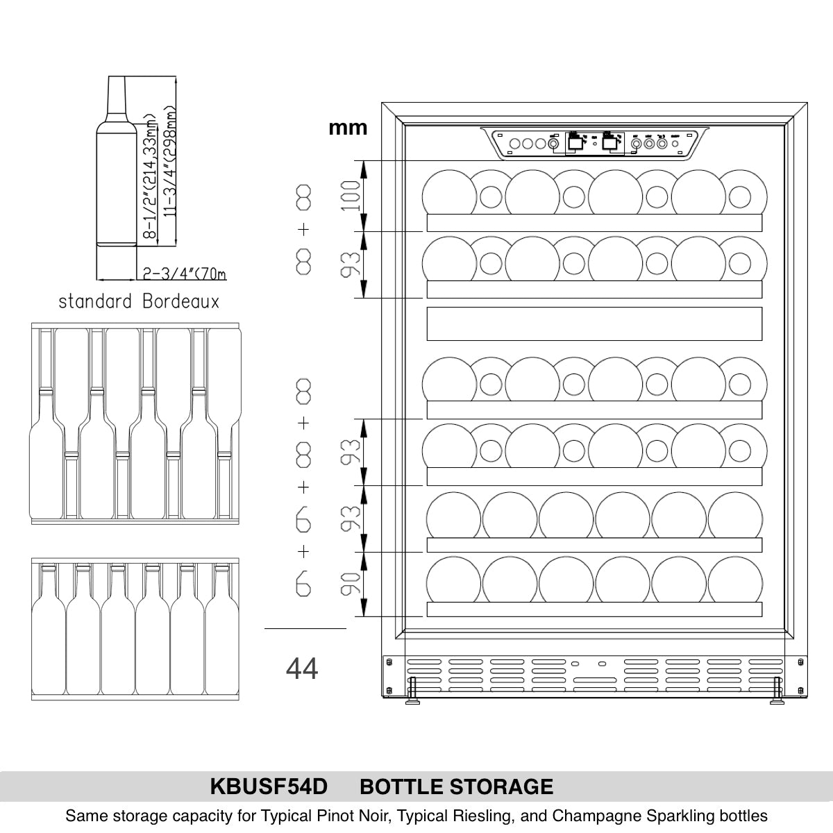 Under Counter Glass Door Dual Zone Triple Glassdoor Wine Fridge