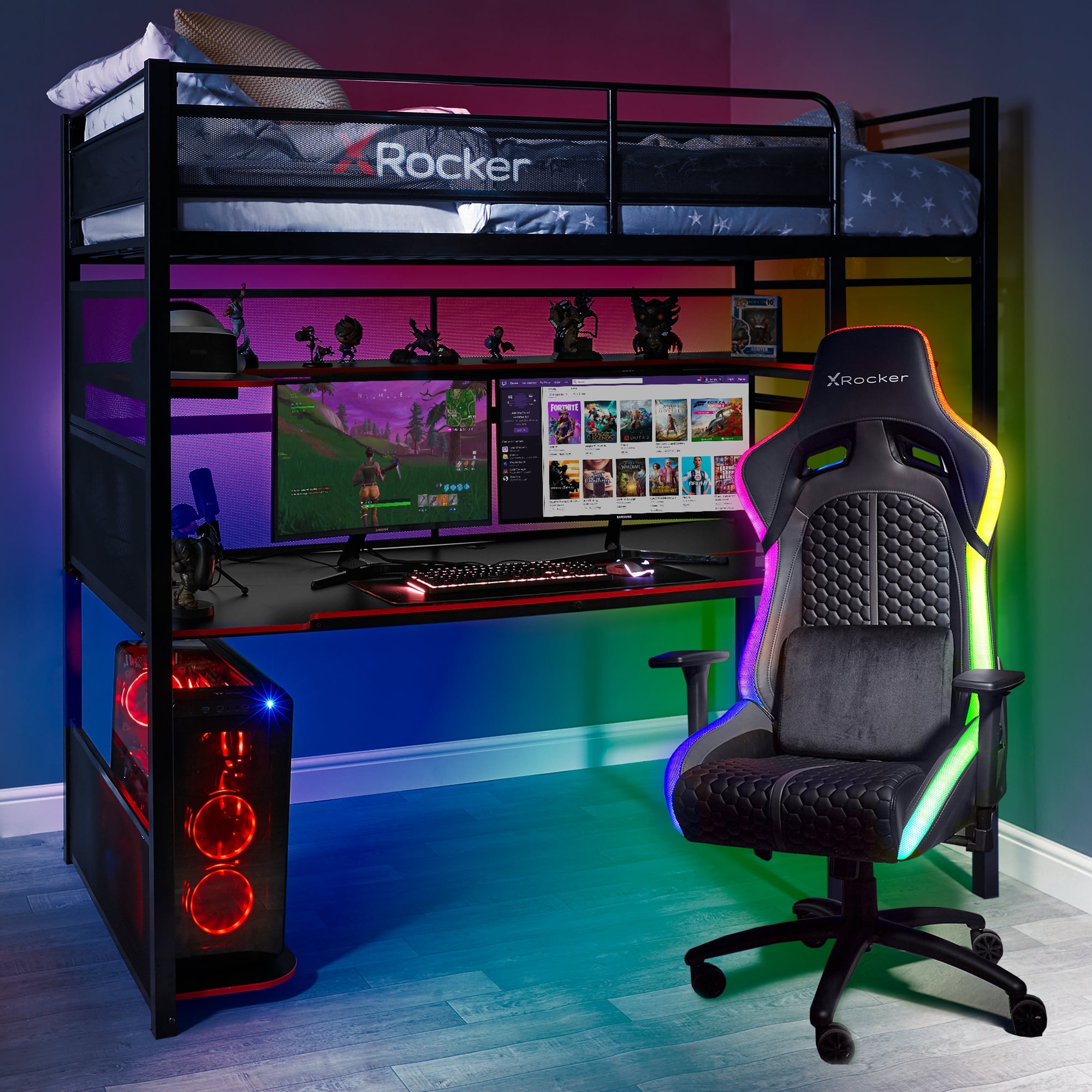 X Rocker Battlebunk Gaming High Sleeper Bed With Desk