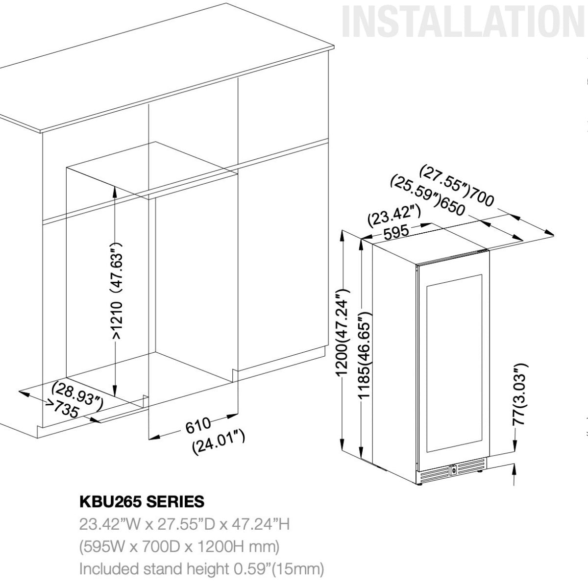 265 Litre Upright Glass Door Bar Fridge