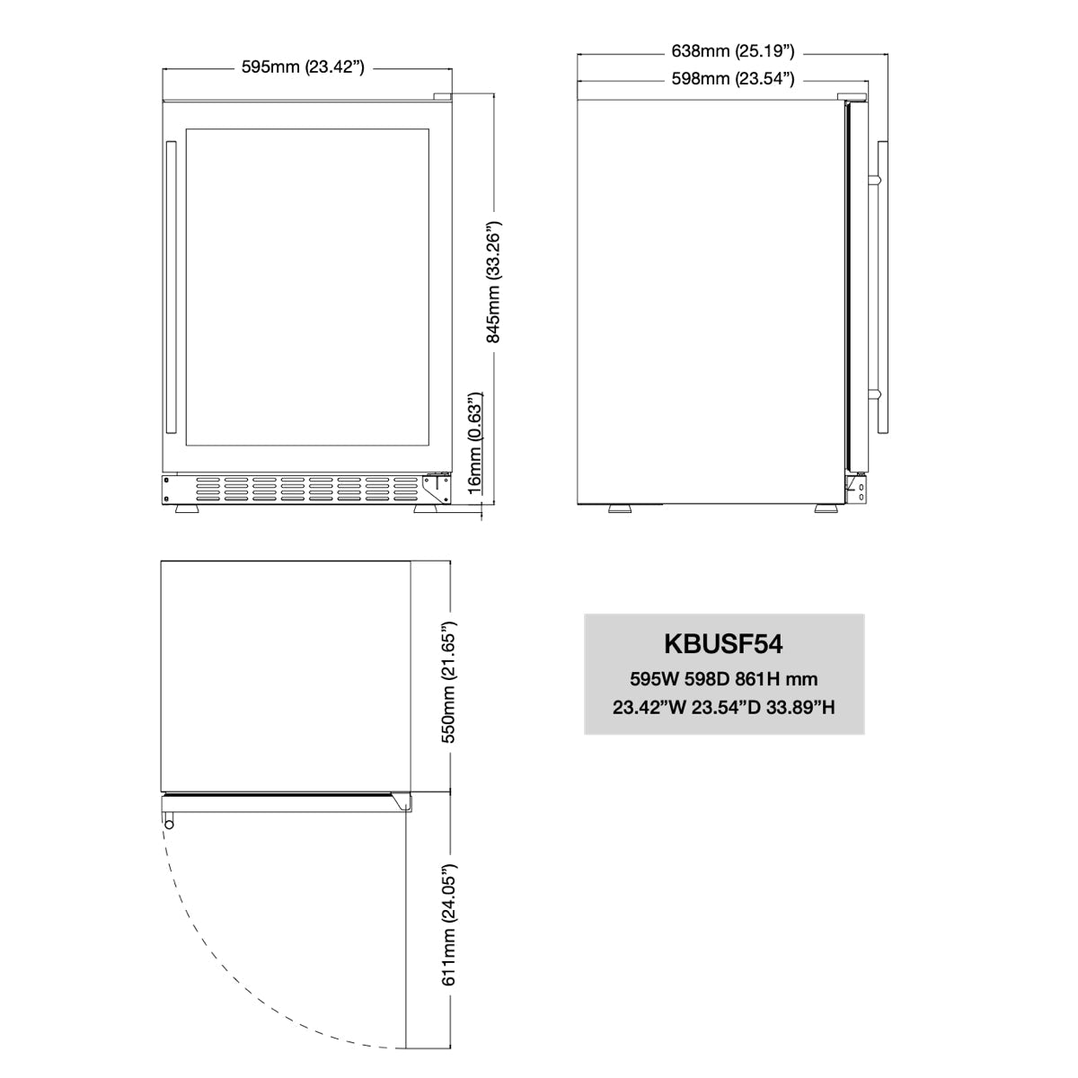 Under Bench Triple Glassdoor Bar Fridge