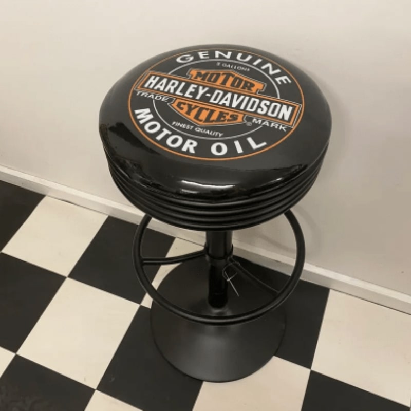 Harley Davidson Motor Oil Black Bar Stool