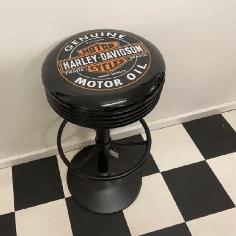 Harley Davidson Motor Oil Black Bar Stool