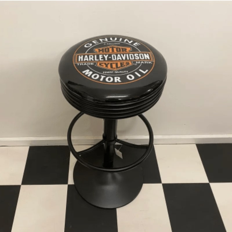 Harley Davidson Motor Oil Black Bar Stool