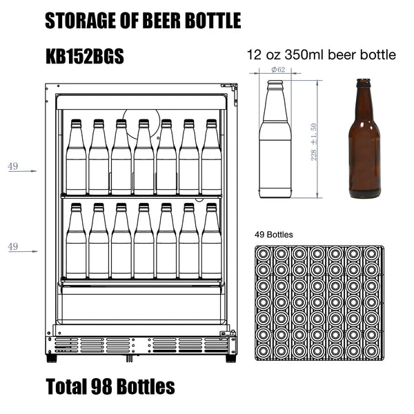 152 Litre Under Bench Glass Door Beer Fridge