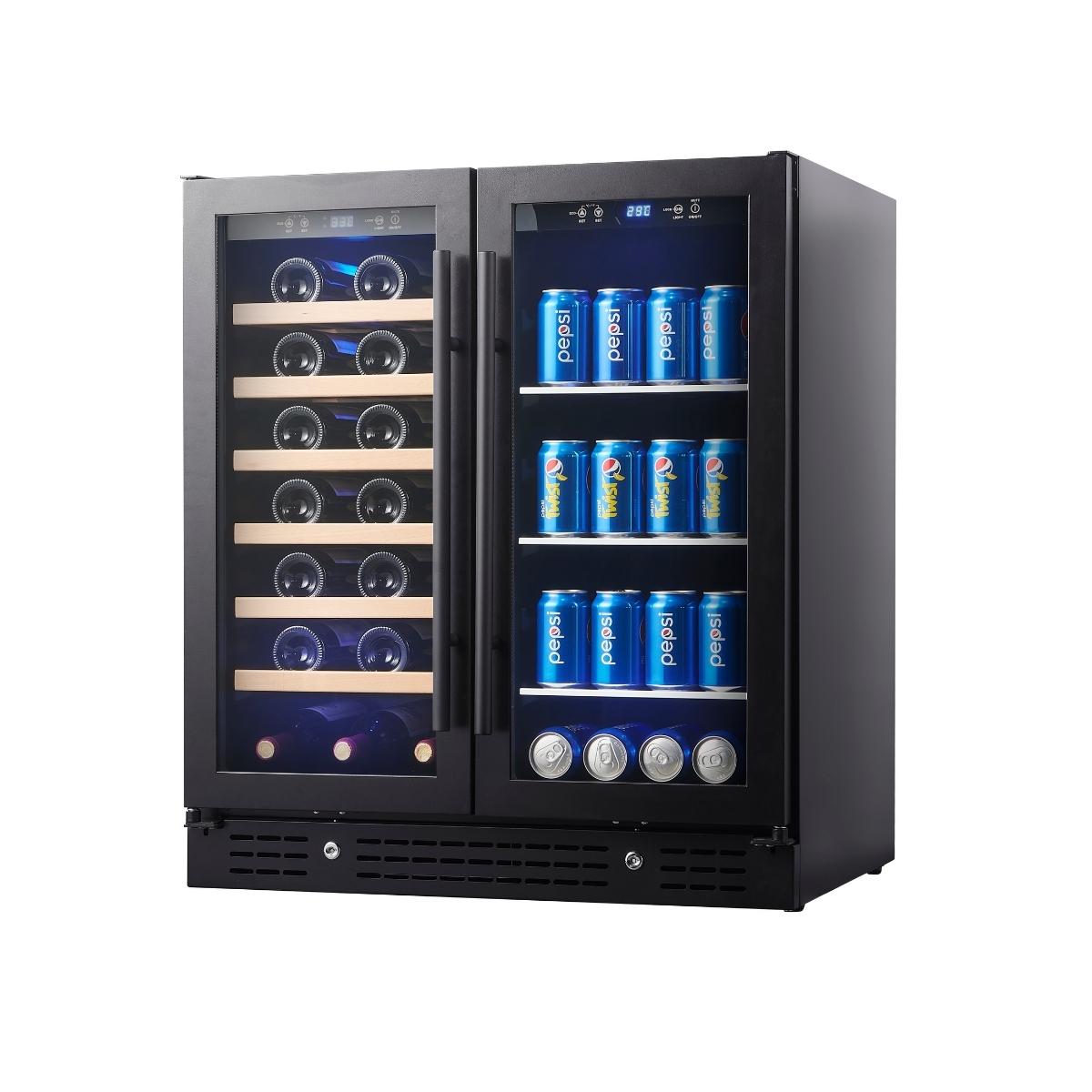 750mm Wide Under bench Low-E Glass Door Wine and Beer Fridge Combo