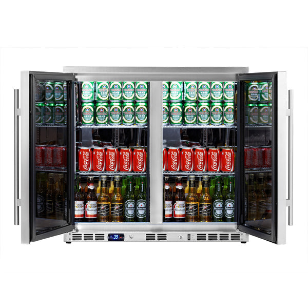 Heating Glass 2-Door Full Stainless Under Bench Beverage Fridge