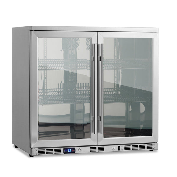 Heating Glass 2-Door Full Stainless Under Bench Beverage Fridge