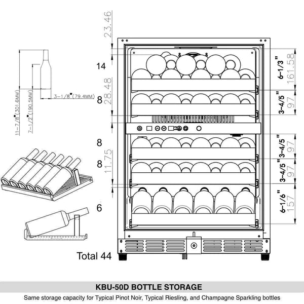 152 Litre Under Counter Glass Door Dual Zone Wine Fridge