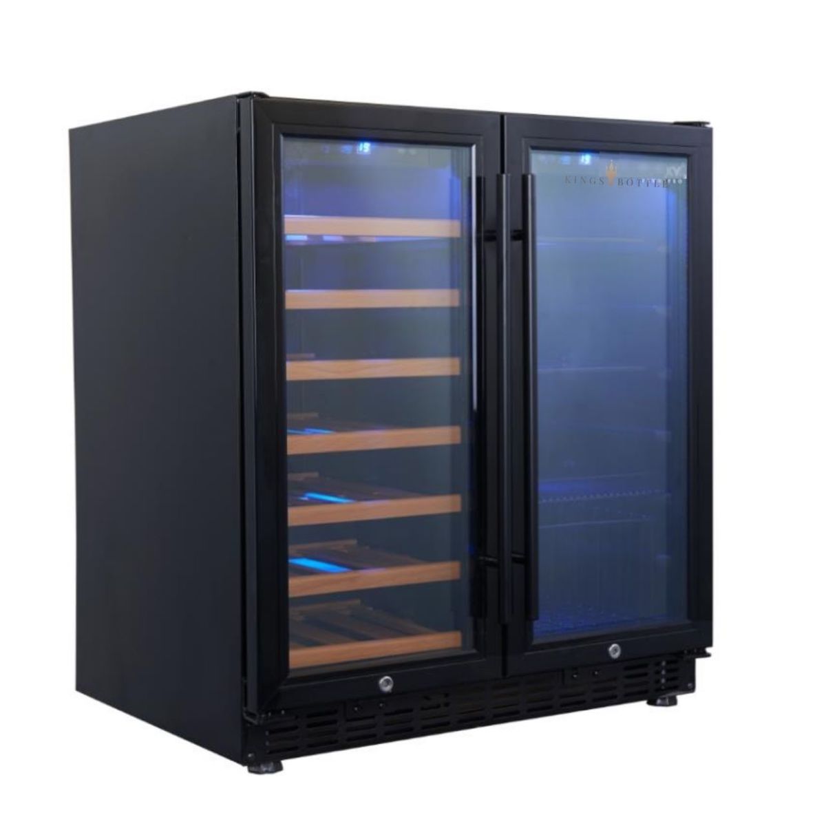 750mm Wide Underbench Low-E Glass Door Wine and Beer Fridge Combo