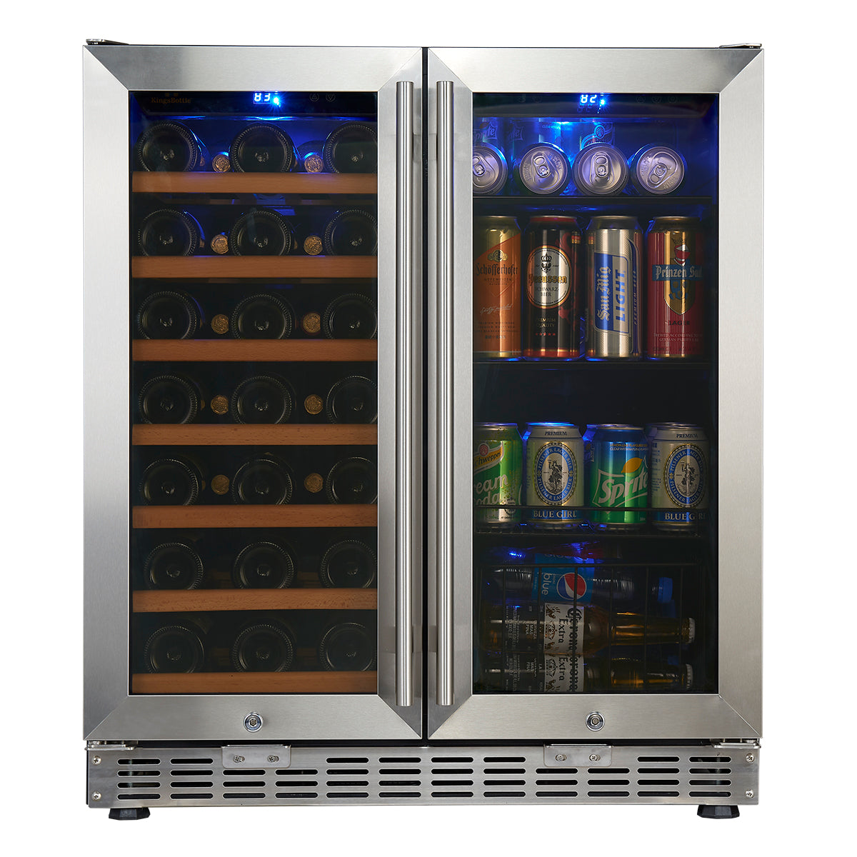 750mm Wide Underbench Low-E Glass Door Wine and Beer Fridge Combo