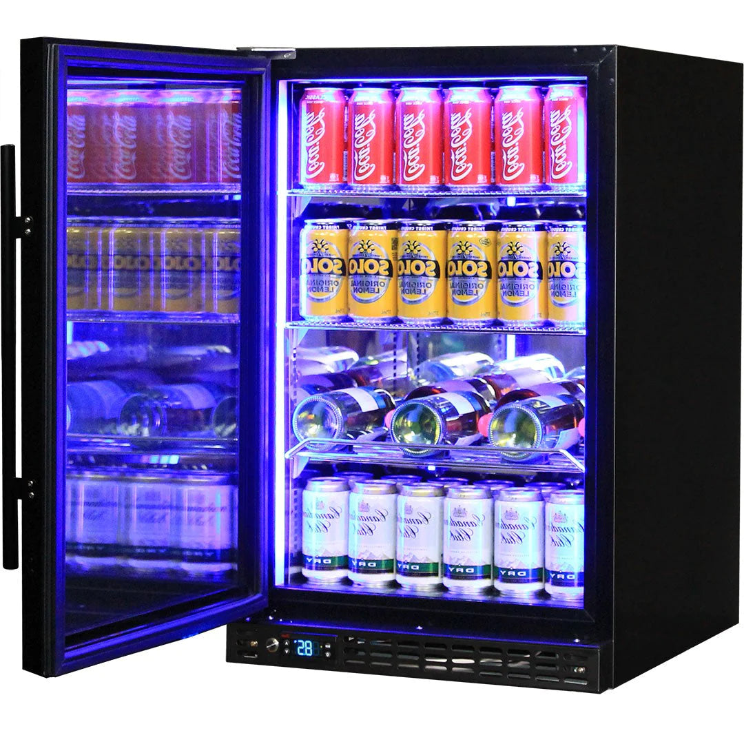 Schmick Under Bench Heated Glass Door Black 121L Bar Fridge